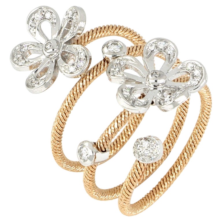 18 Karat Roségold Flex Blumenring mit Diamanten