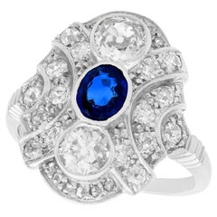 Antique Sapphire and 1.64 Carat Diamond White Gold Cocktail Ring