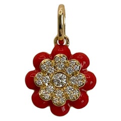 Memento Diamond and Red Enamel Flower Charm Pendant