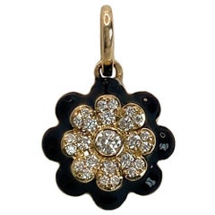 Memento Diamond and Black Enamel Flower Charm Pendant