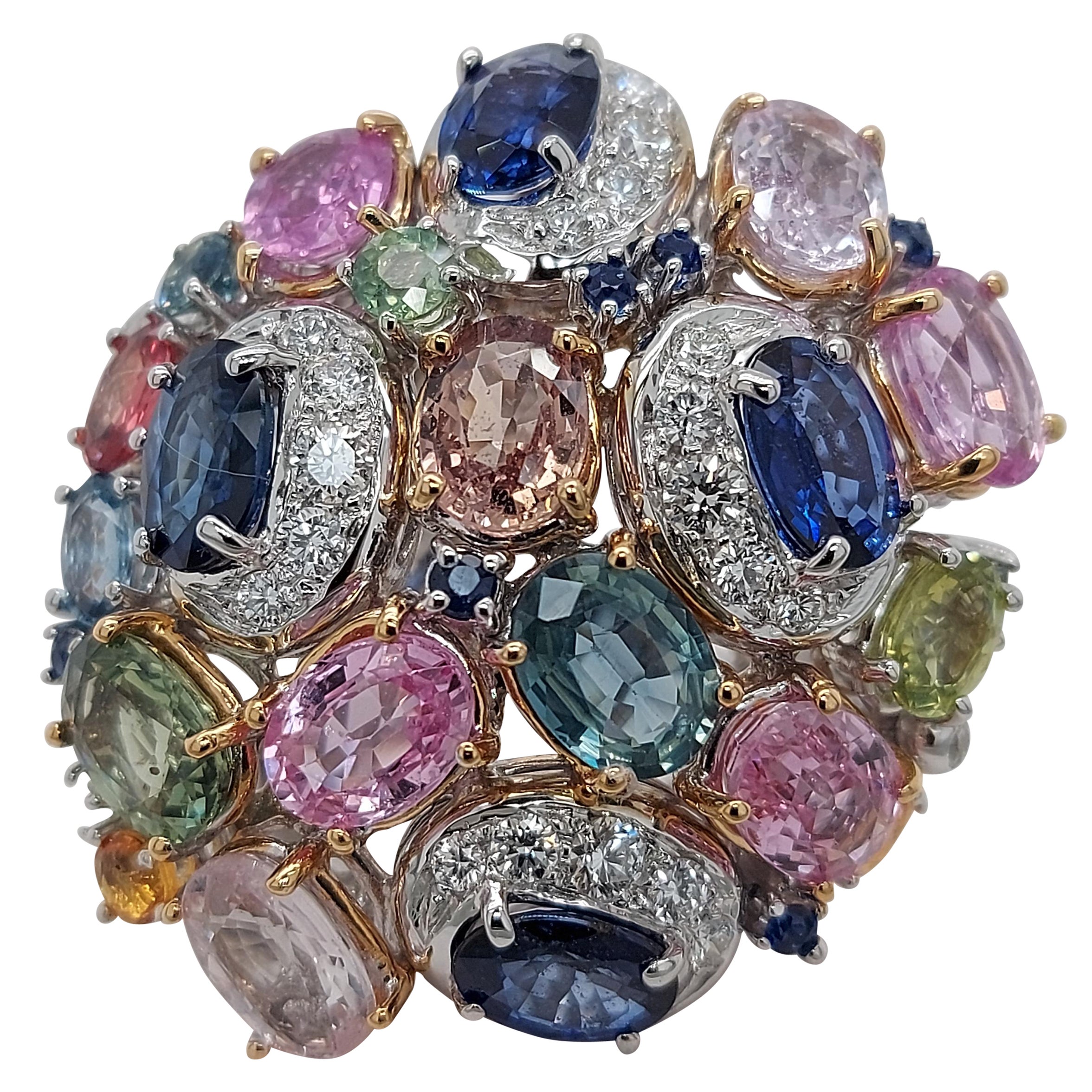 Fabulous 18kt White Gold Ring with Diamonds and Semi Precious Stones