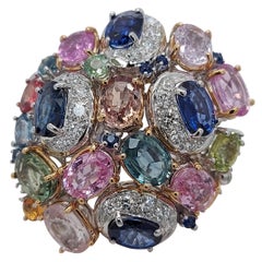 Fabulous 18kt White Gold Ring with Diamonds and Semi Precious Stones
