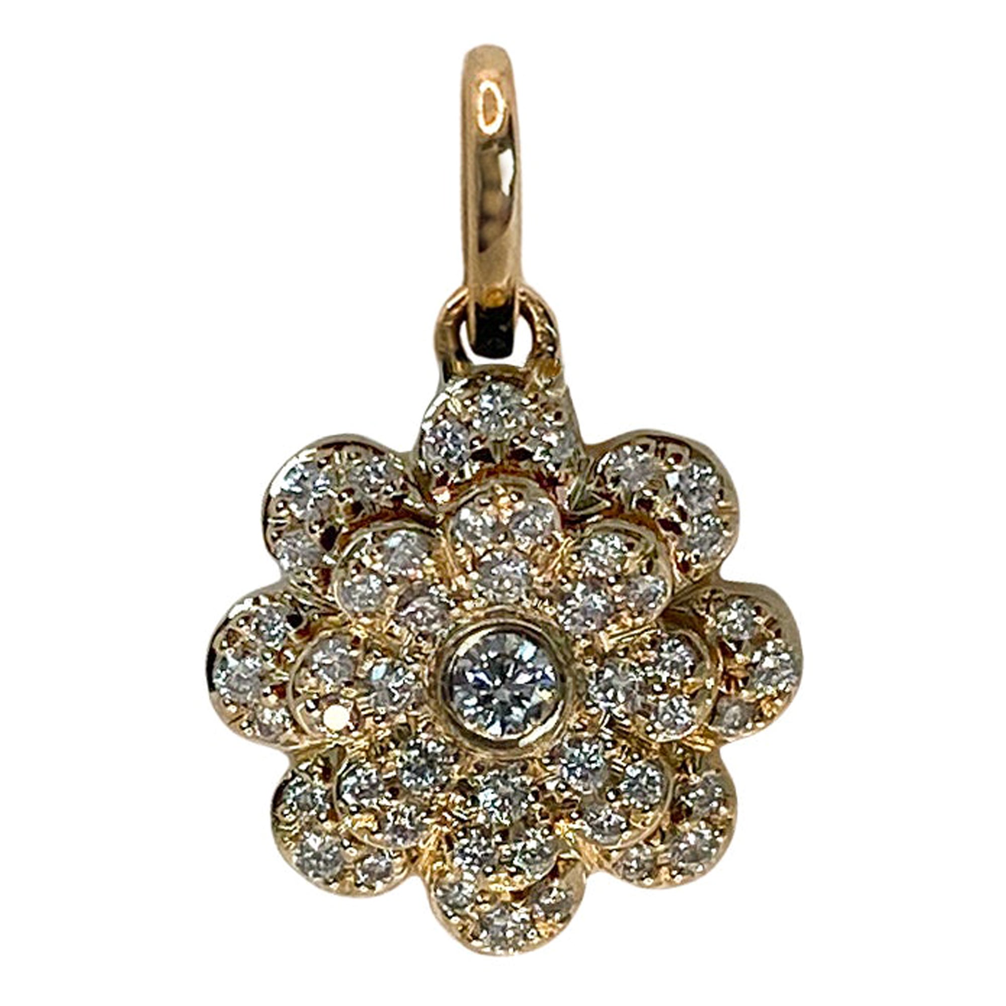 Memento All Diamond Flower Charm Pendant For Sale