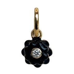 Memento Single Diamond and Black Enamel Flower Charm Pendant Mini