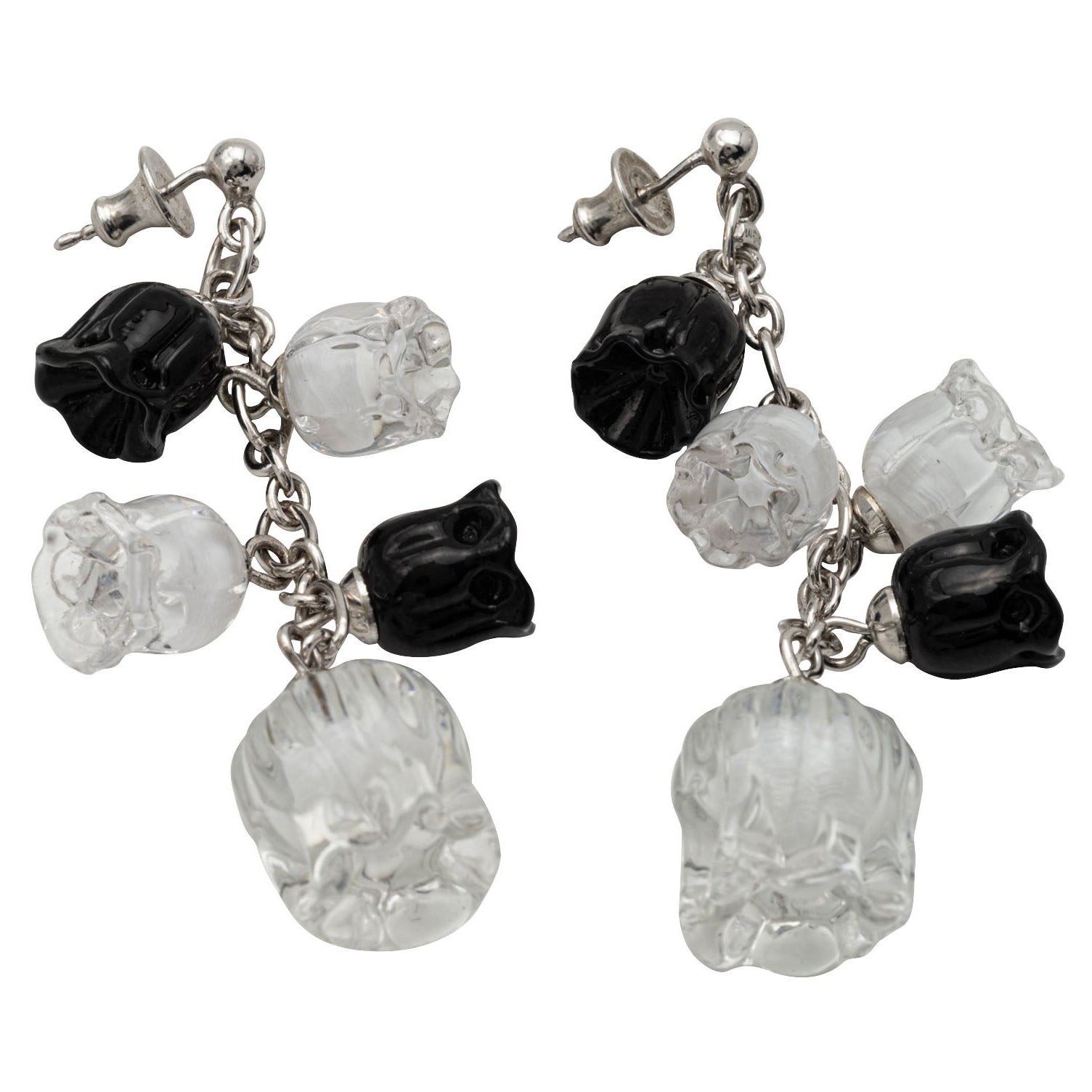 Vintage Lalique Black and White Crystal and Silver Earrings For Sale