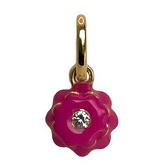 Pendentif à breloque fleur Memento simple en diamant et émail rose