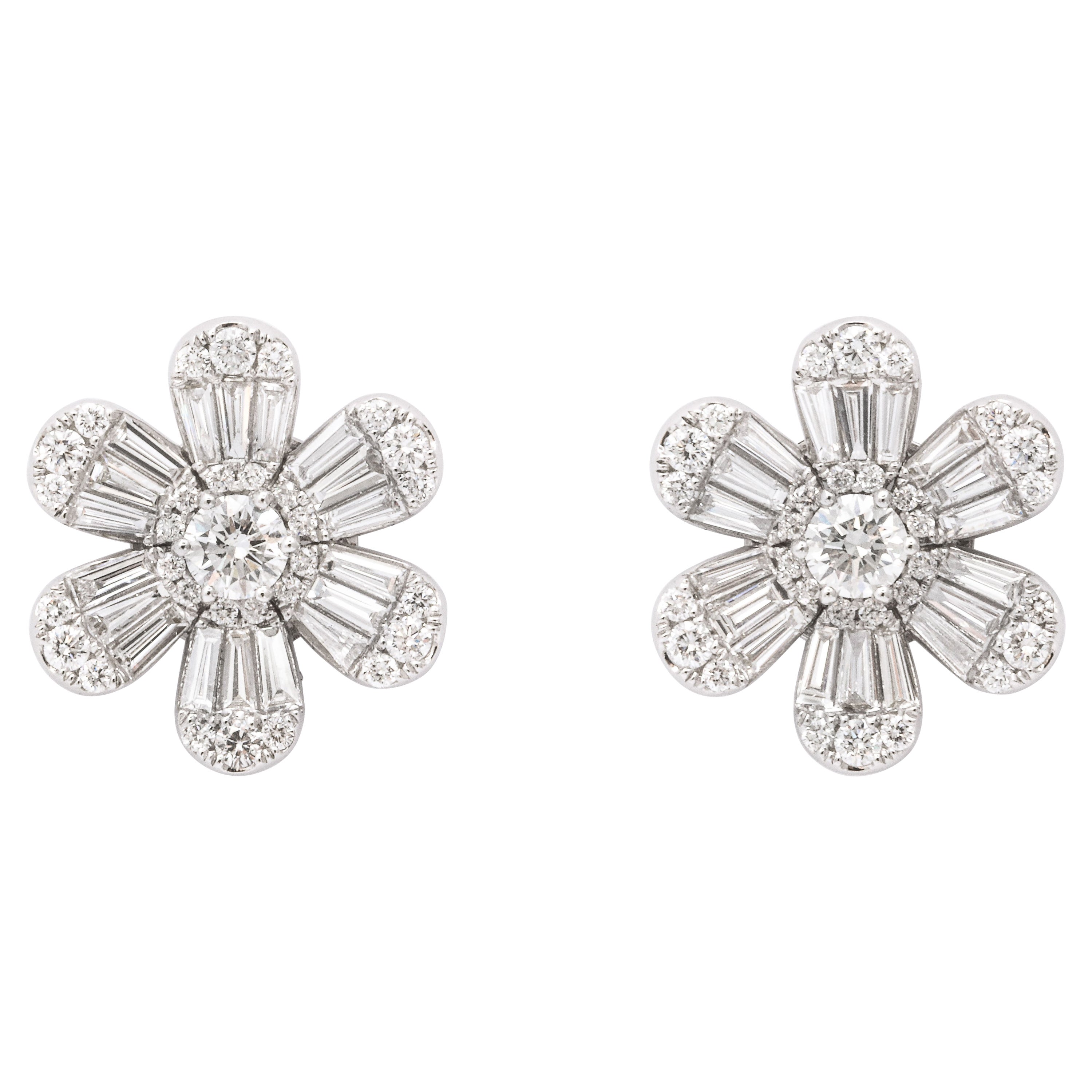 Diamond Flower Earrings For Sale