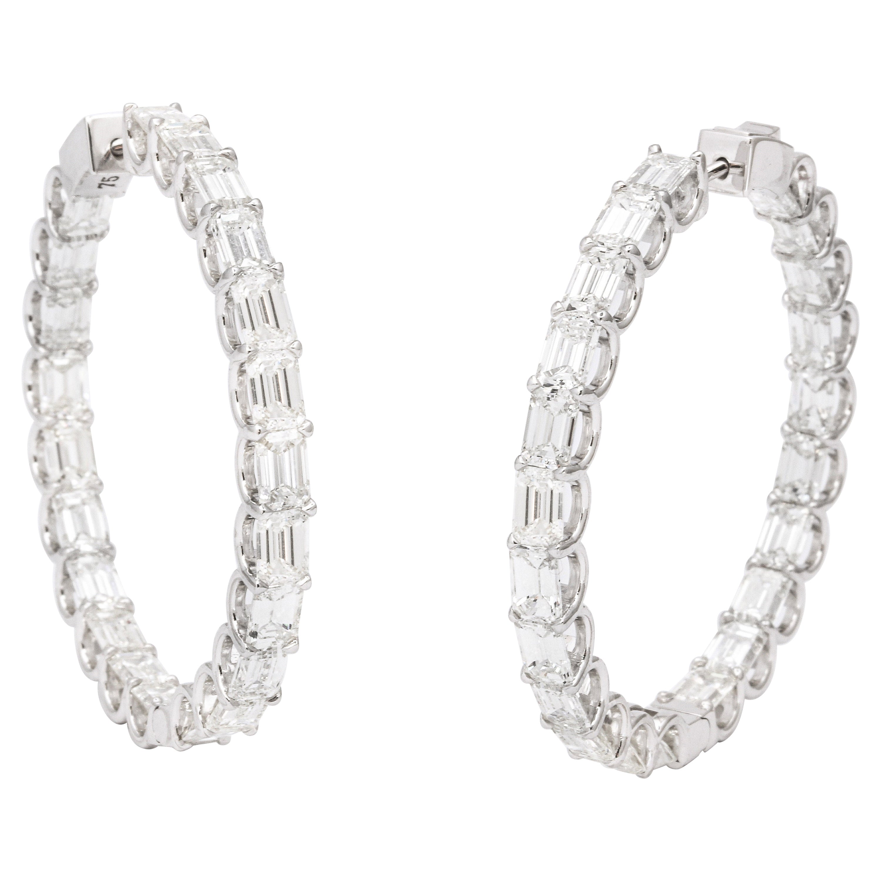 Emerald Cut Diamond Hoops For Sale at 1stDibs