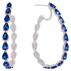 Rosior Pear Cut Ceylon Sapphire and Diamond White Gold Hoop Earrings