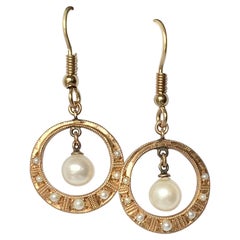 Retro Pearl and 9 Carat Gold Drop Earrings