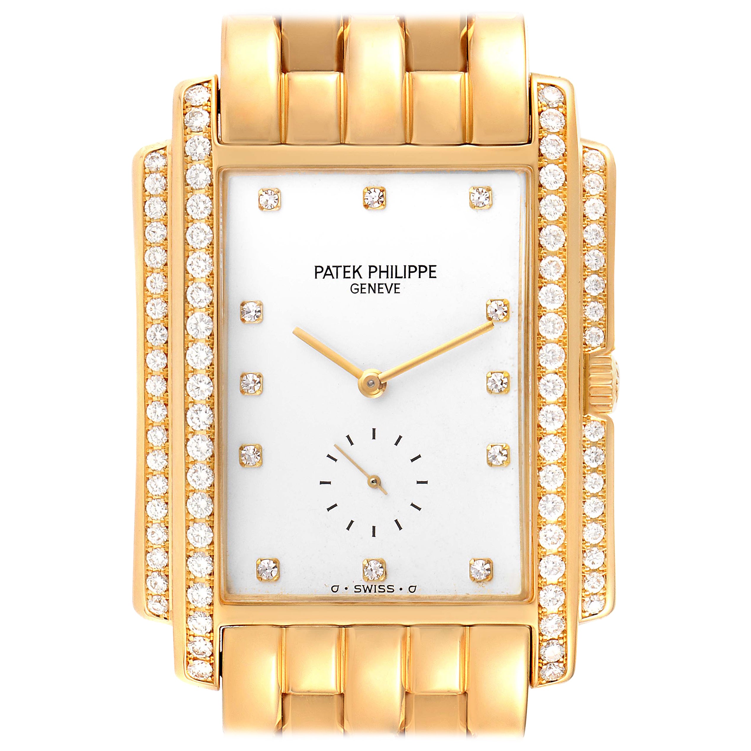 Patek Philippe Gondolo 18k Yellow Gold White Dial Diamond Mens Watch 5025