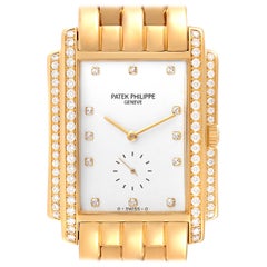 Patek Philippe Gondolo 18k Yellow Gold White Dial Diamond Mens Watch 5025