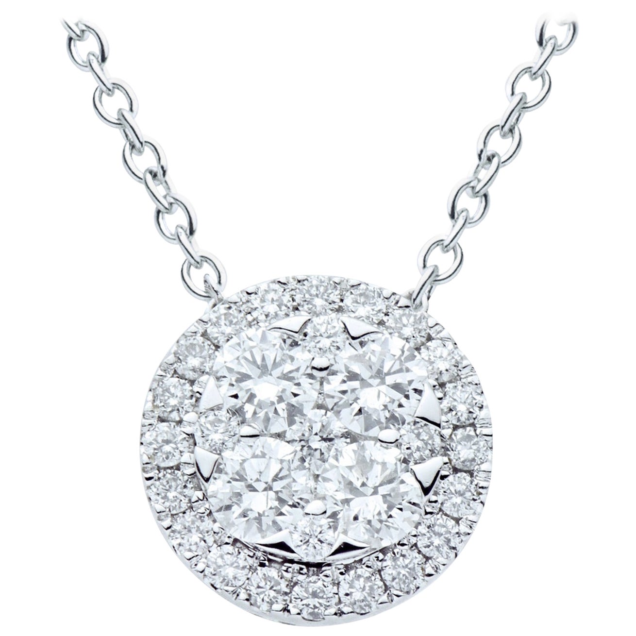 18K White Gold Circle Diamond Pendant For Sale