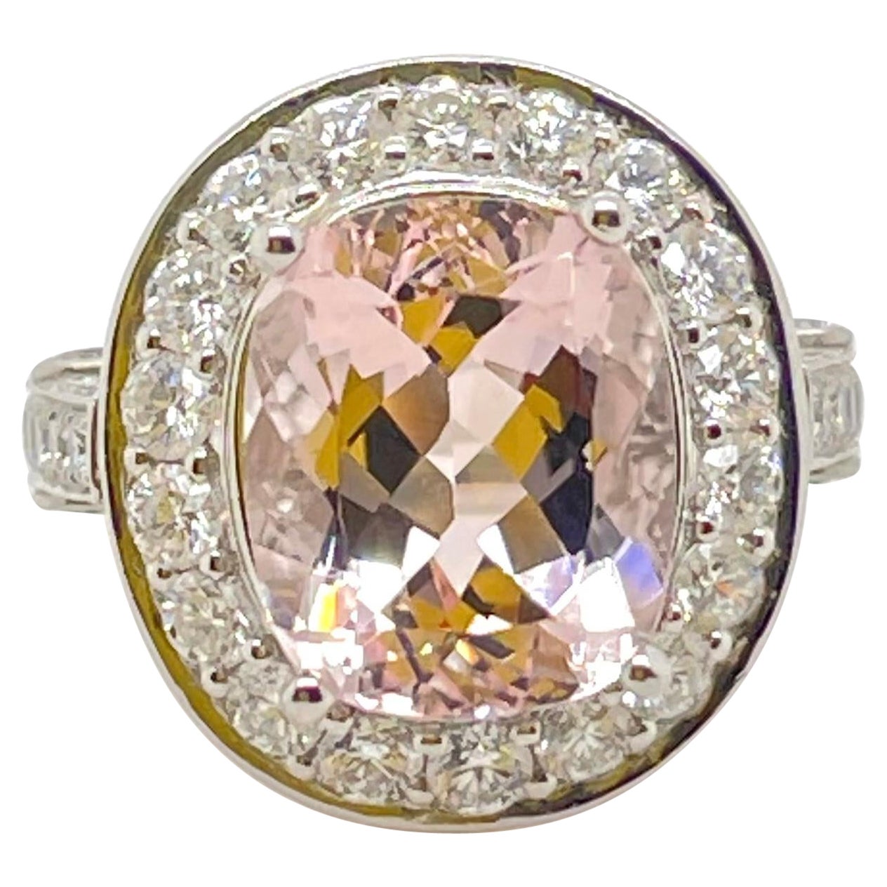 Platinum Morganite & Diamond Cocktail Ring For Sale