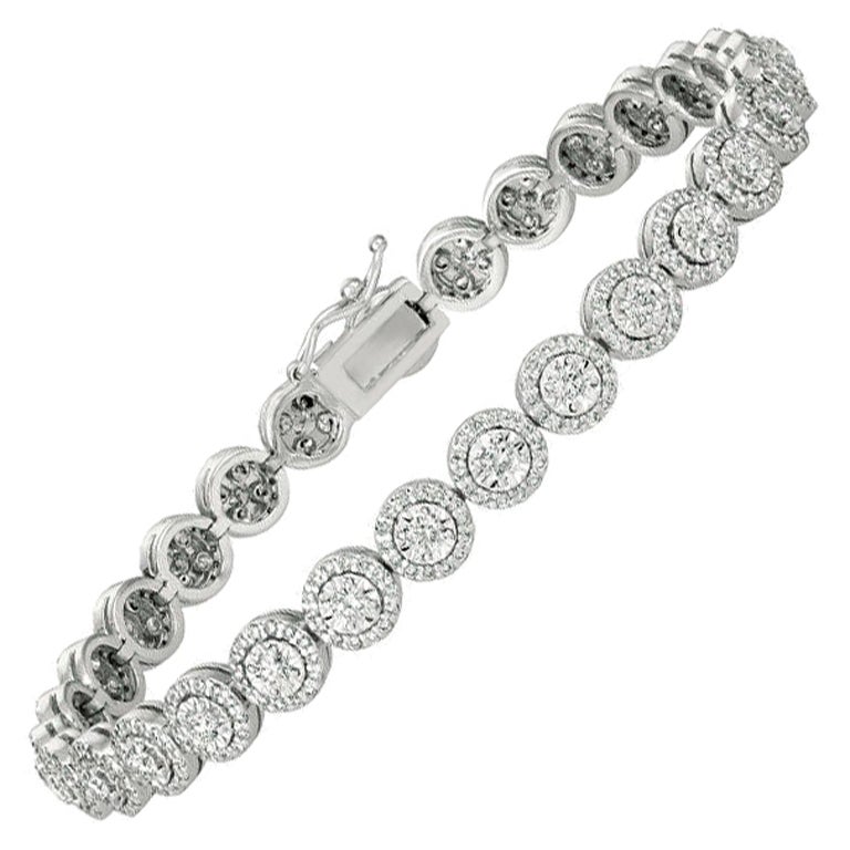 3.75 Carat Natural Diamond Bracelet G SI 14K White Gold For Sale
