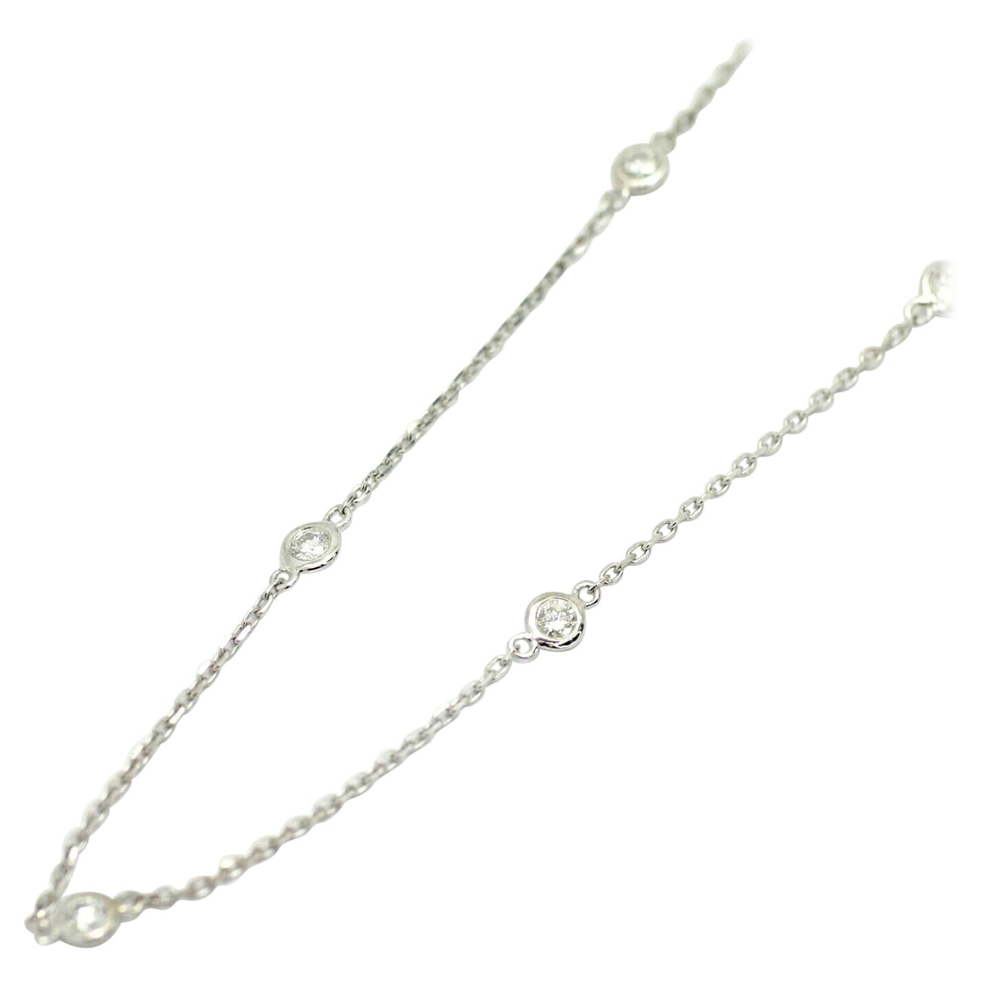 14k White Gold Diamonds by the Yard Necklace For Sale