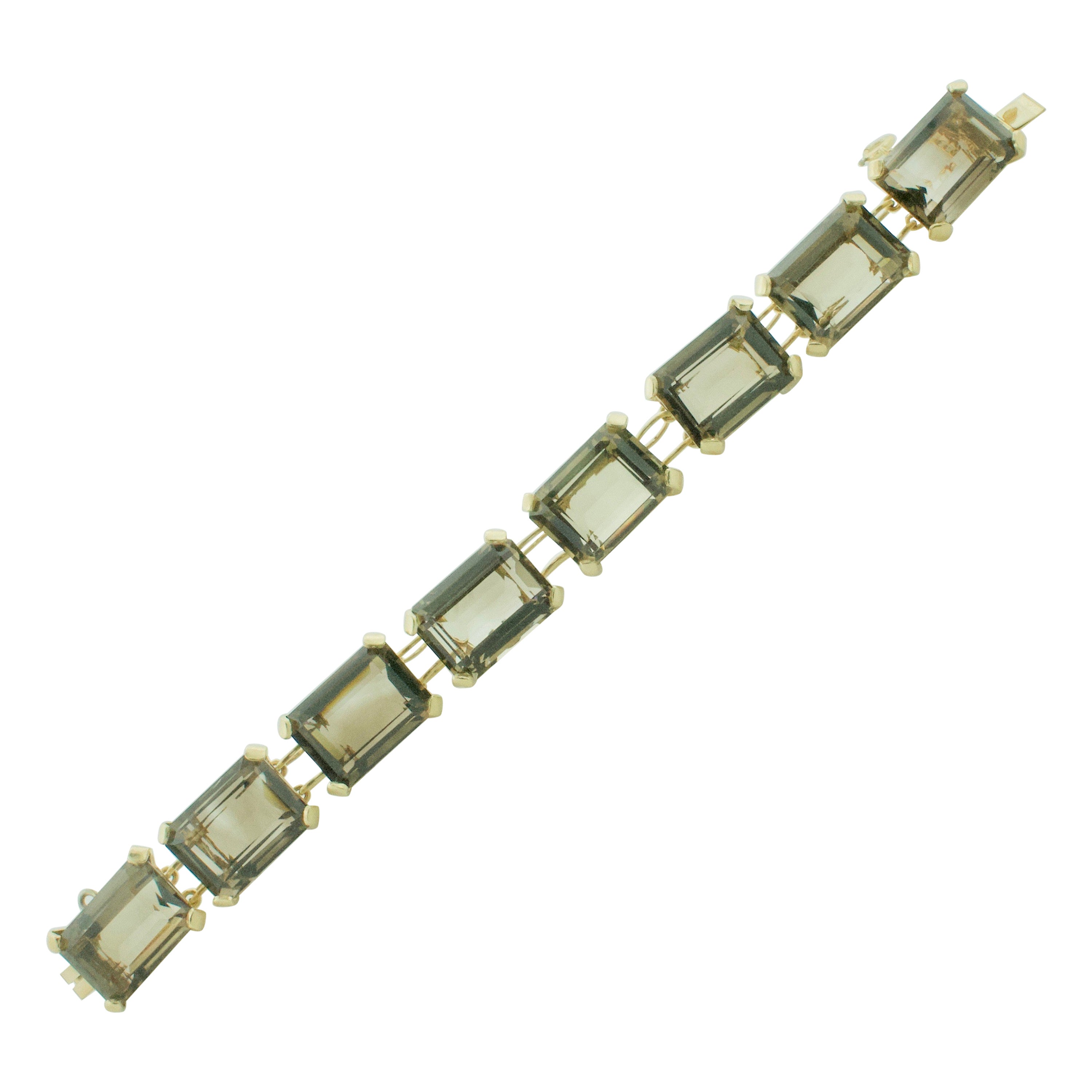 Bracelet tennis en or jaune avec quartz fumé de 110,00 carats