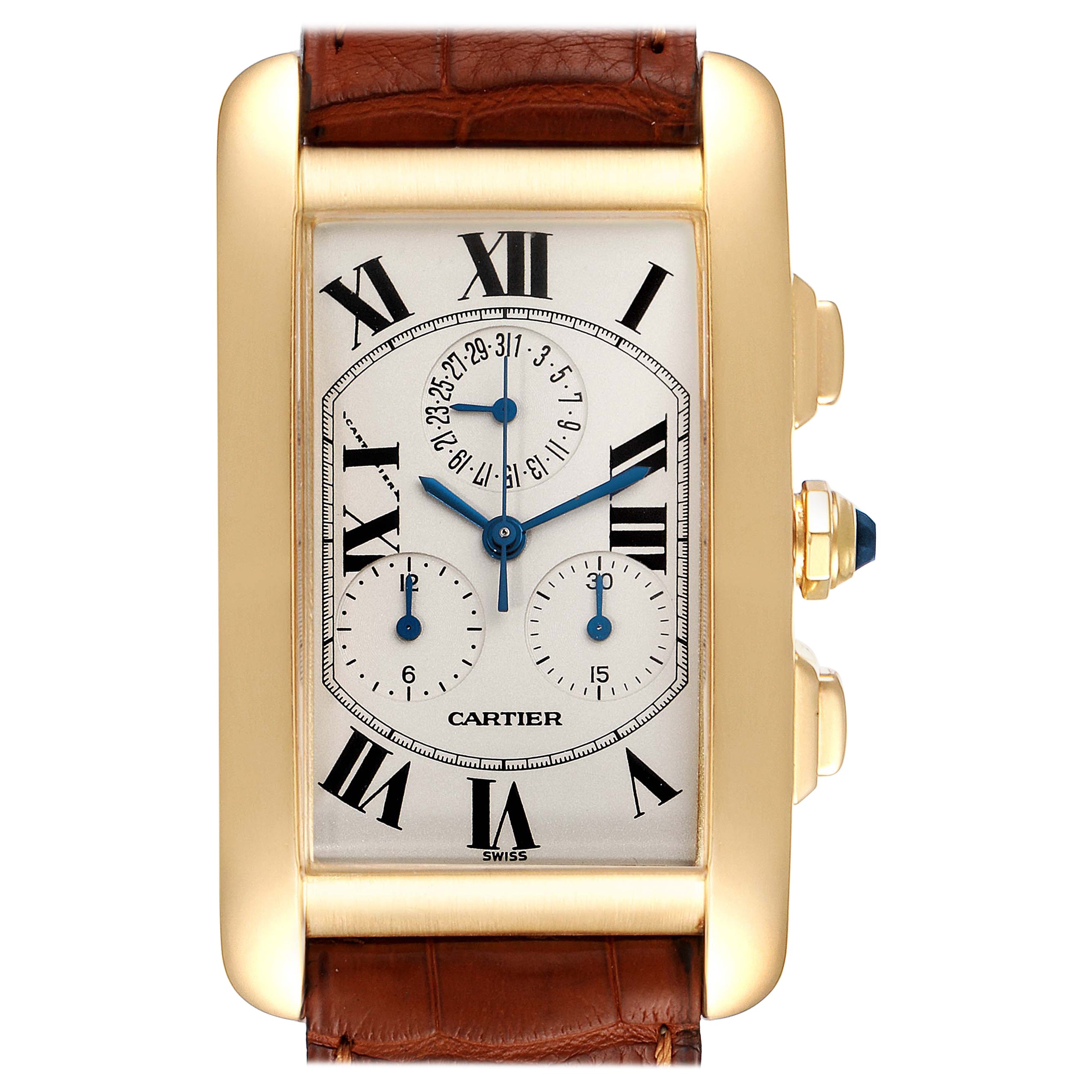 Cartier Tank Americaine Chronograph Yellow Gold Mens Watch W2601156 For Sale