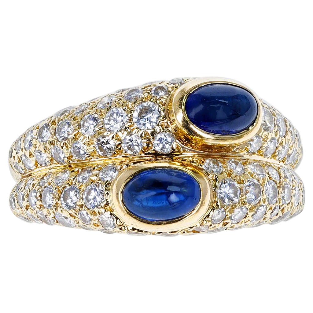 Cartier Paris Double Sapphire Cabochon and Diamond Ring, 18K Yellow Gold