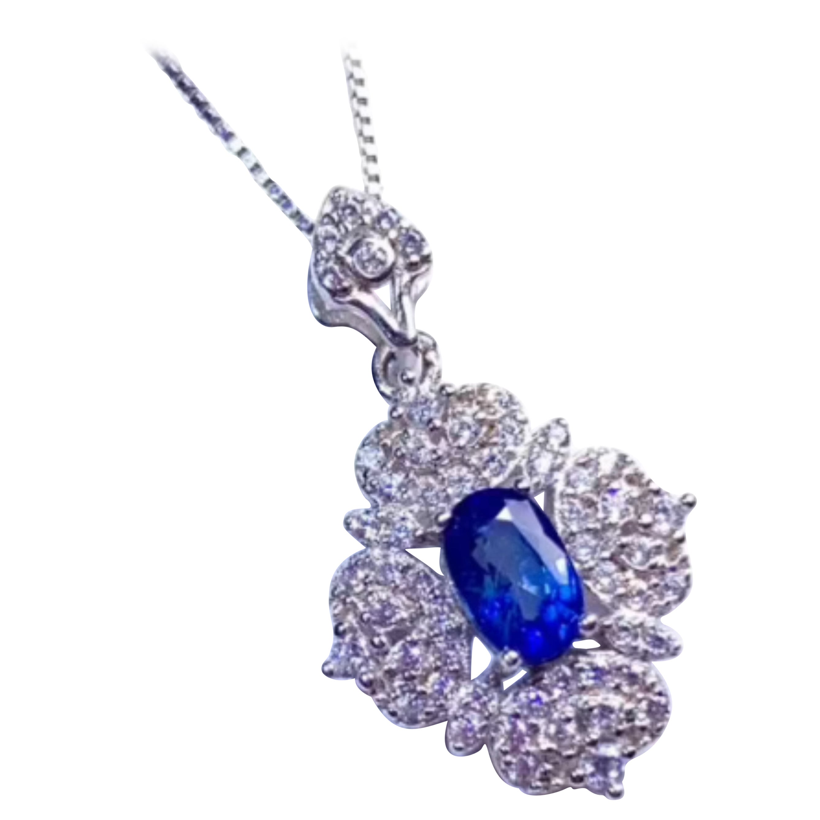 Blue Sapphire Necklace Platinum Plated For Sale