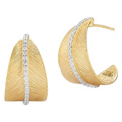 Hand-Crafted 14K Yellow Gold Feather Huggies Earrings