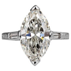 GIA Art Deco Vintage 5.39ct Old European Marquise Cut Diamond Engagement Platinu