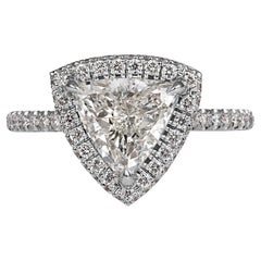 GIA 2.04ctw Trillion Diamond Engagement Double Edge Halo Pave Platinum Ring