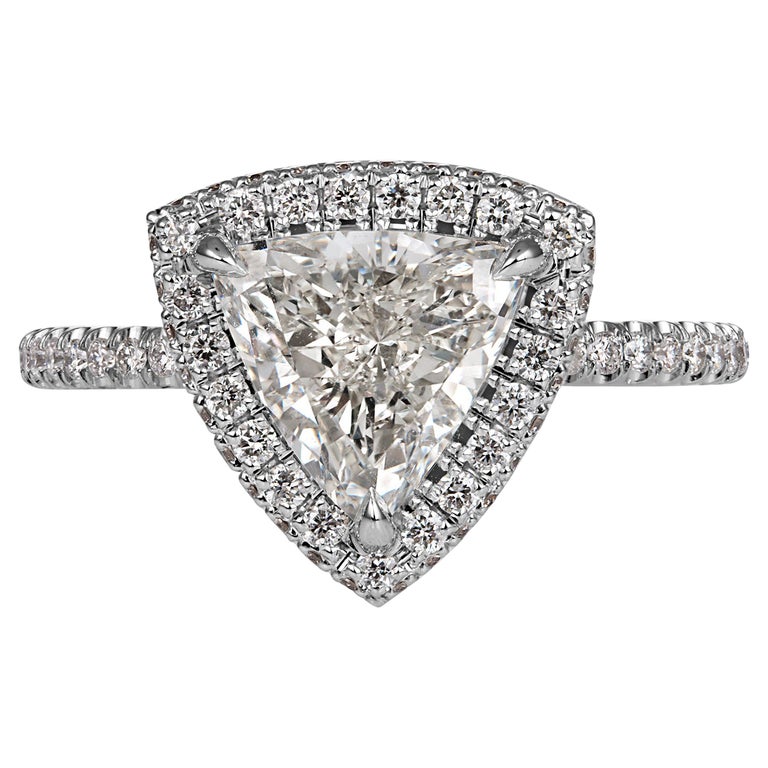 GIA 2.04ctw Trillion Diamond Engagement Double Edge Halo Pave Platinum Ring For Sale