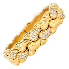 Chopard Casmir Diamond 18K Gold Braided Designer Cuff Bangle