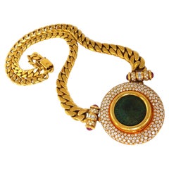 Moneta antica bizantina 6,00ct Diamanti Collana Cubana A Link 18kt