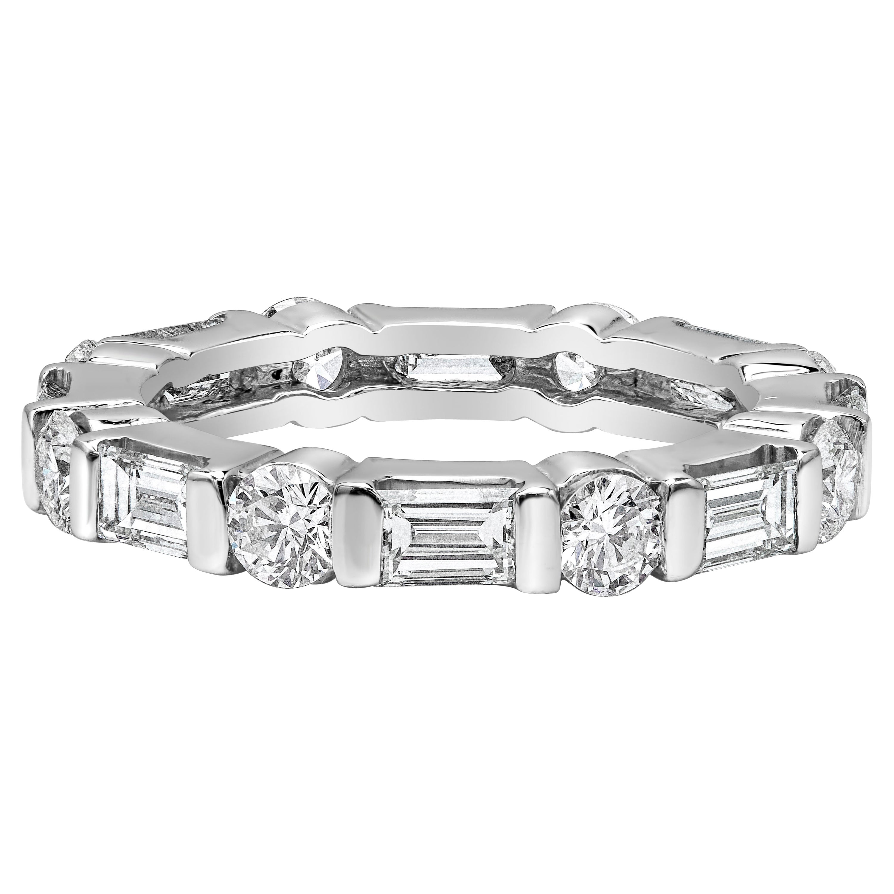 Roman Malakov 2.36 Carat Baguette and Round Diamond Eternity Wedding Band Ring For Sale