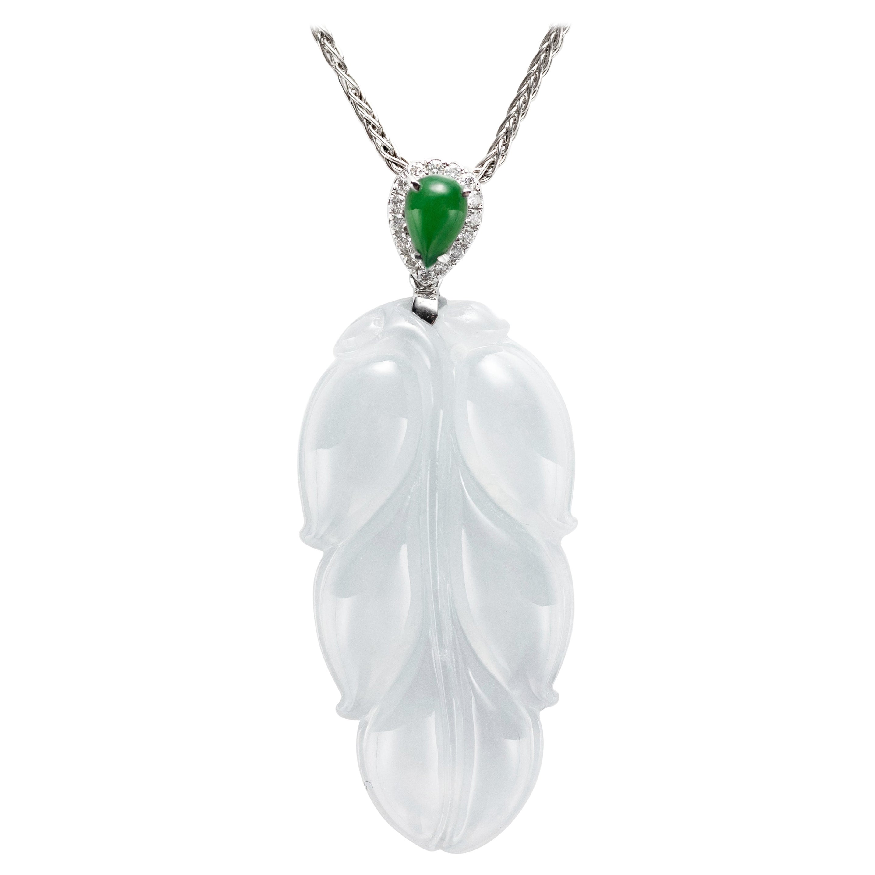 Icy Jade Leaf Hand Carved Certified Untreated
