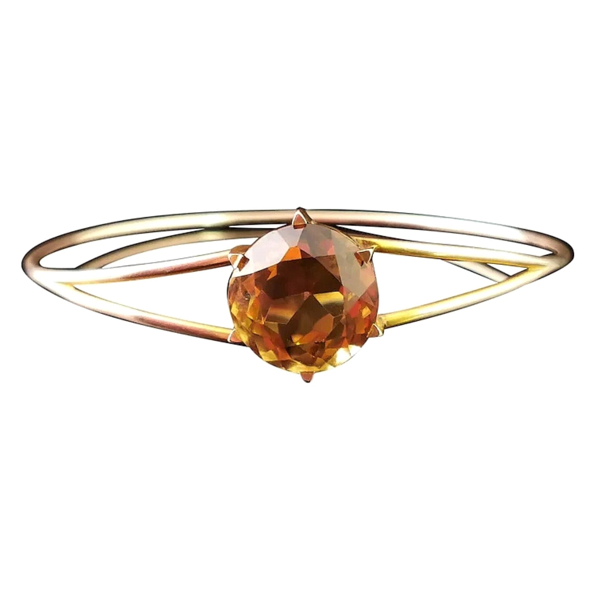 Antique Victorian Scottish Citrine Bangle, 9 Karat Gold, Boxed