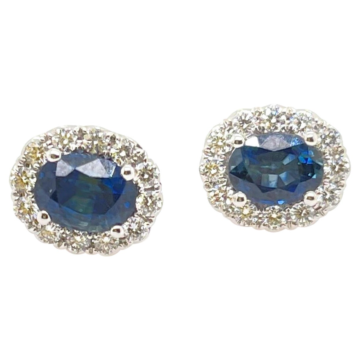 White Gold Oval Sapphire & Diamond Stud Earrings