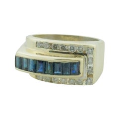 Retro Sapphire and Diamond Ring in Yellow Gold