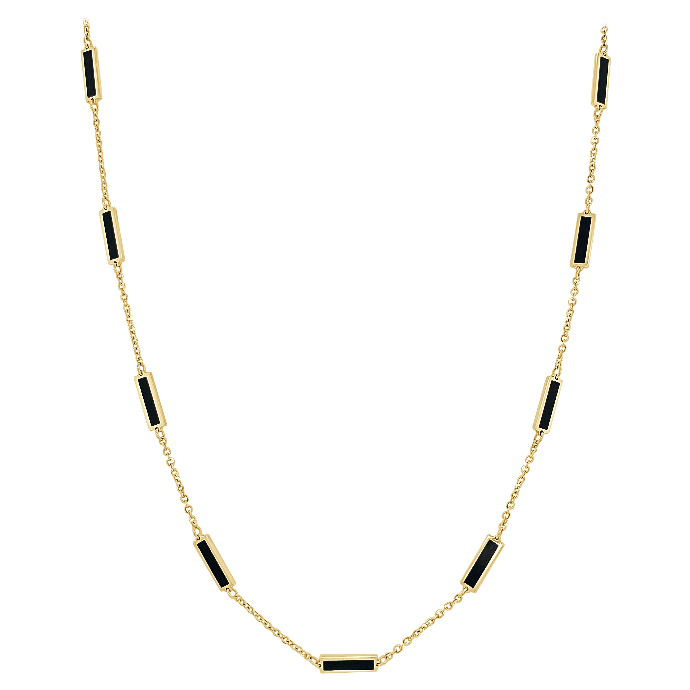 14k Gelbgold & Schwarzer Onyx Intarsien Station Bar Halskette