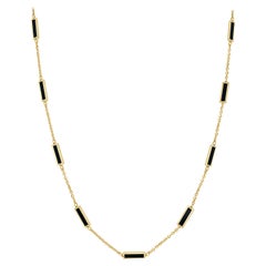 14k Yellow Gold & Black Onyx Inlay Station Bar Necklace