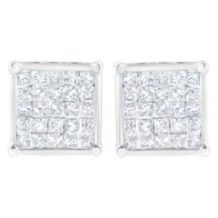 10K White Gold 1 Carat Composite Princess Diamond Stud Earrings