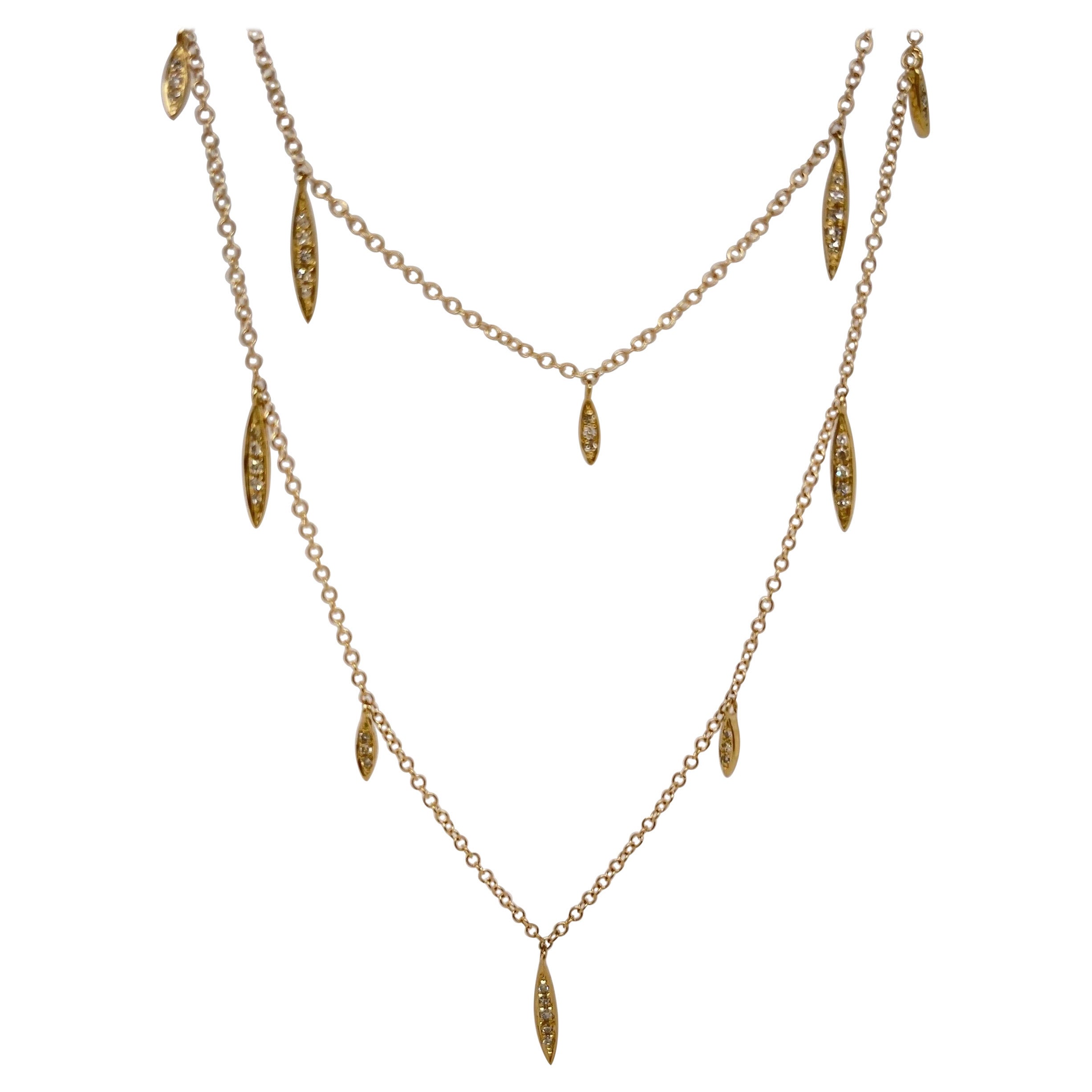 Yellow Gold Diamond Multi-Leaf Long Chain For Sale