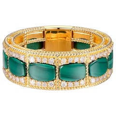 Art Deco Malachit-Diamant-Ring aus 14 Karat Gelbgold