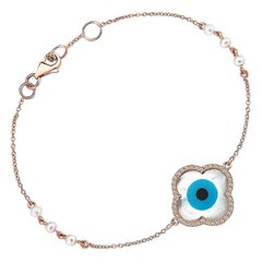 Mother of Pearl 18 Karat Rose Gold Diamond Evil Eye Luck Tennis Bracelet