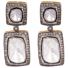 0.94cts Diamond & 2.45cts polki 925 sterling silver Earring gold polish