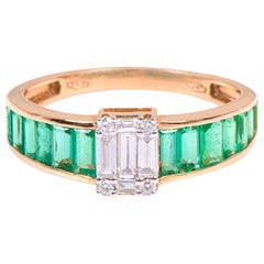 18 Karat Yellow Gold 1.76 Carat Natural Emerald and Diamond Band Ring