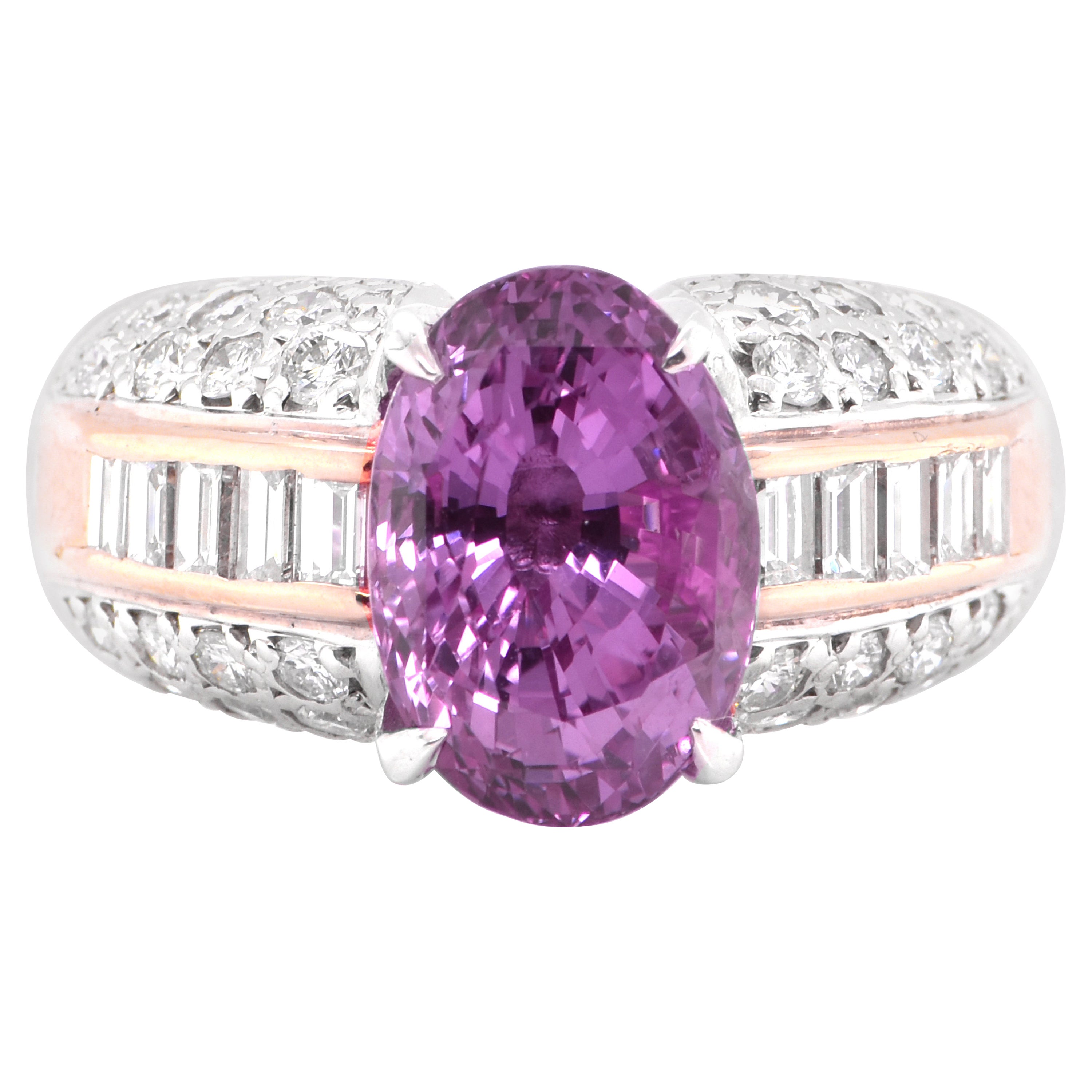 GIA Certified 5.06 Carat Natural Pink Sapphire Ring Set in Platinum and 18K Gold