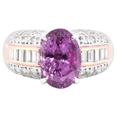 GIA Certified 5.06 Carat Natural Pink Sapphire Ring Set in Platinum and 18K Gold