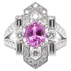 Vintage GIA Certified 2.32 Carat Natural Pink Sapphire Art Deco Inspired Ring