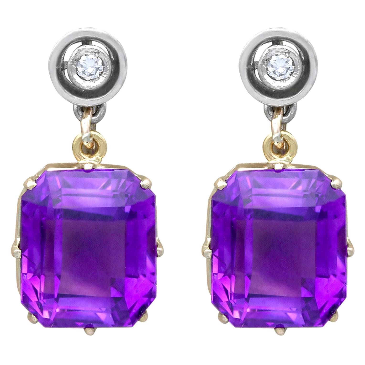Vintage 13.68Ct Amethyst Diamond and White Gold Drop Earrings Circa 1940