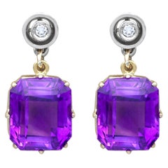 Vintage 13.68Ct Amethyst Diamond and White Gold Drop Earrings Circa 1940