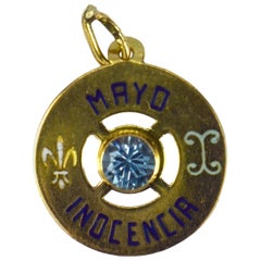 Vintage May Innocence Yellow Gold Enamel Spinel Gemini Zodiac Birthstone Charm Pendant