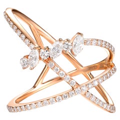 18 Karat Rose Gold Diamond Ring, X Ring